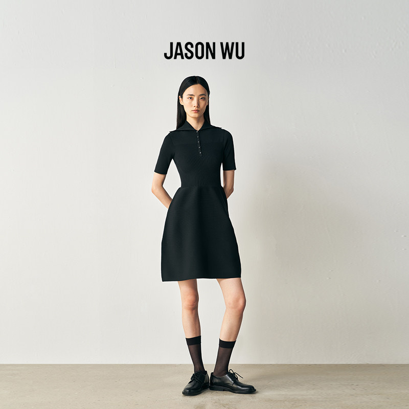 JASON WU2026年春季新款无缝一体翻领连衣裙短袖T恤领通勤风A字裙,女装/女士精品,连衣裙,淘宝优惠券,粉丝福利购,淘宝优惠卷