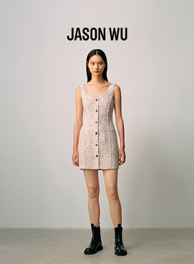 JASON WU秋季新款时尚通勤粗花呢小香风修身显瘦无袖连衣裙裙子女