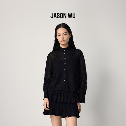 JASON WU商场同款立领花边蕾丝长袖衬衫百搭款宽松罩衫女装