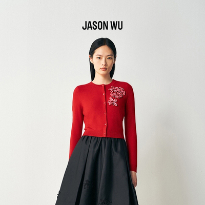 JASON WU2026年春季新款羊毛丝带绣短款开衫绵羊毛圆领盘花