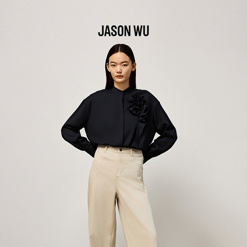 JASONWU宽松通勤开衫立体盘花