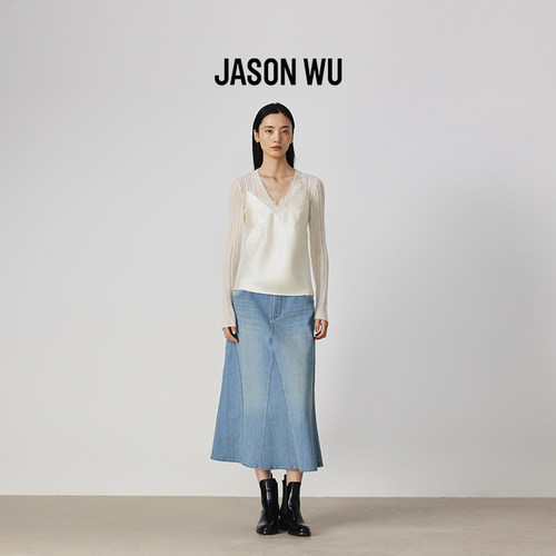 JASON WU春夏新款简约通勤百搭显瘦鱼尾牛仔半身裙A字中长裙