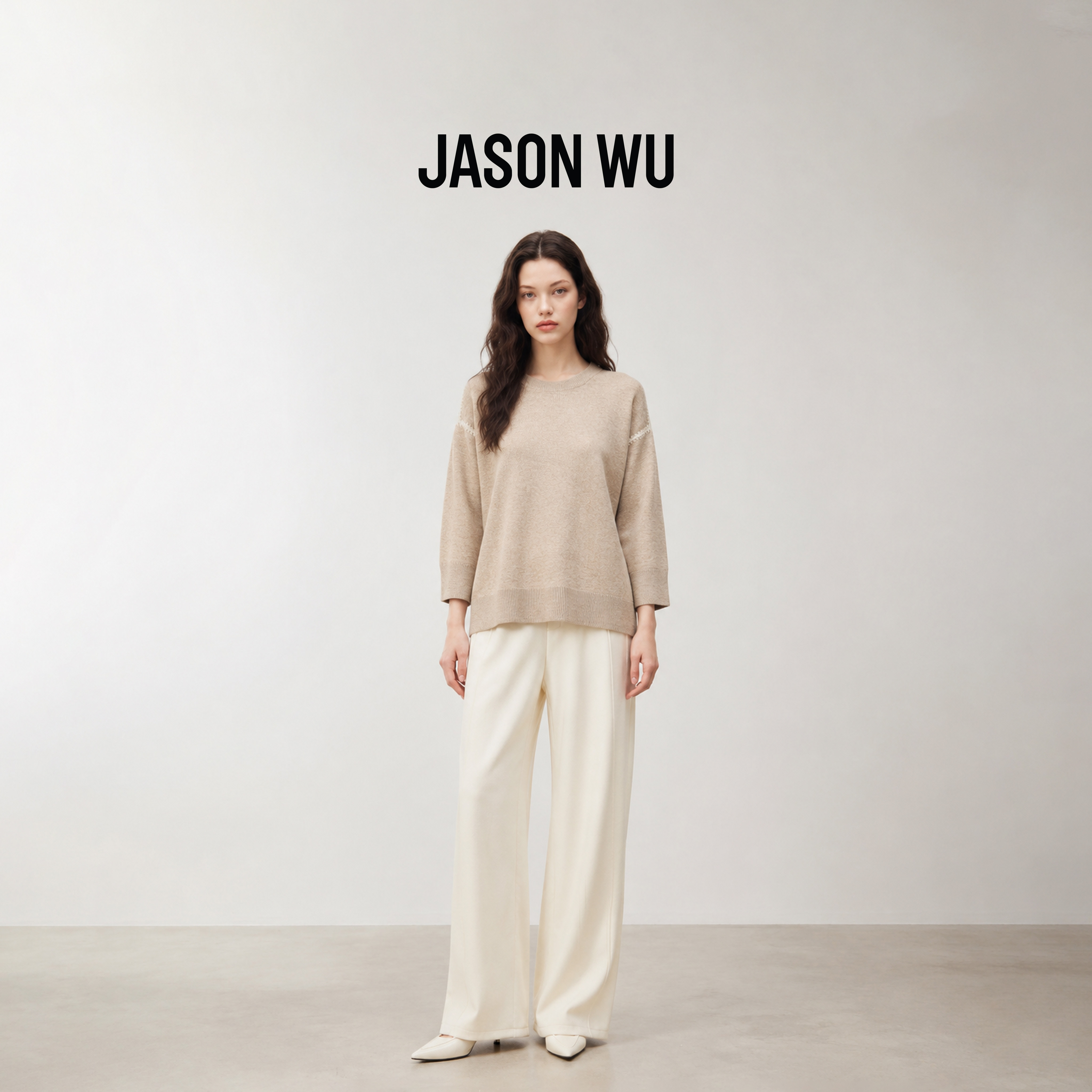 JASON WU-J系列时尚绵羊毛混纺圆领套头针织衫毛衣上衣女秋季新款