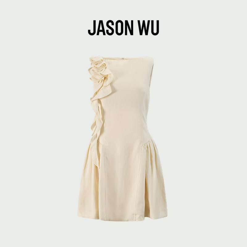 JASON WU2026年夏季盘花花苞连衣裙女士无袖收腰一字领柔美裙子