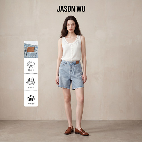 JASON WU-J系列复古破洞磨毛须边牛仔短裤女