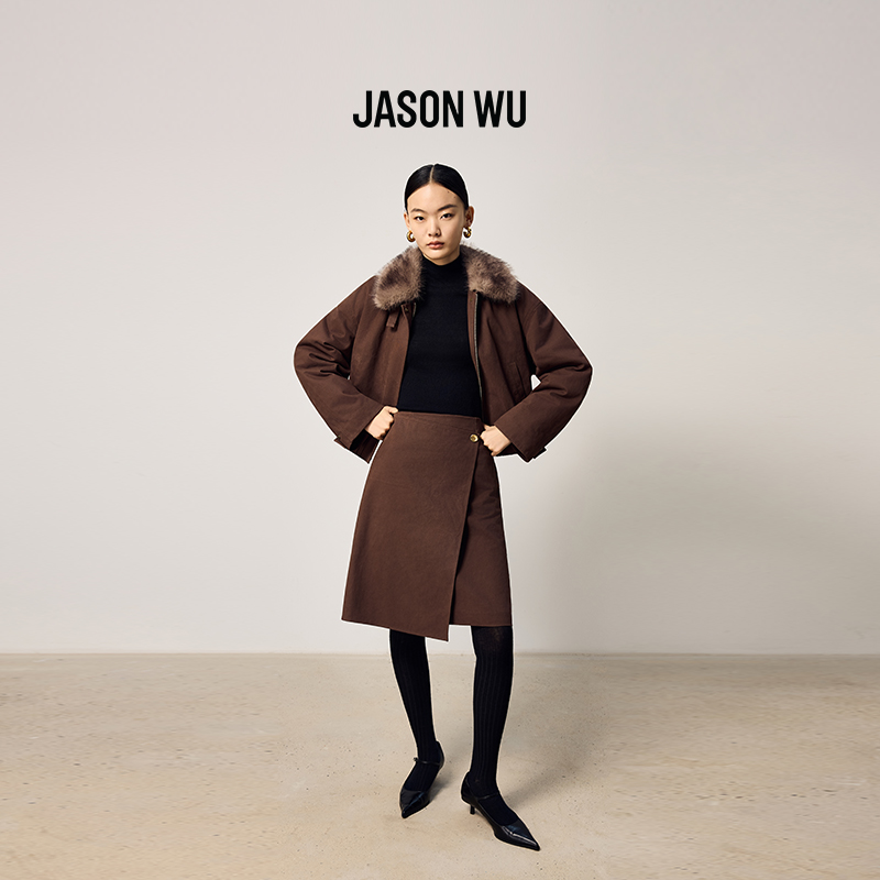 JASON WU2025秋冬新款小众设计感时尚纯色水洗棉A型半身裙裙子女