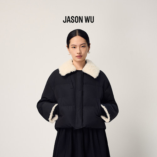 JASON WU新款时尚设计感拼接翻领短款羽绒服上衣女