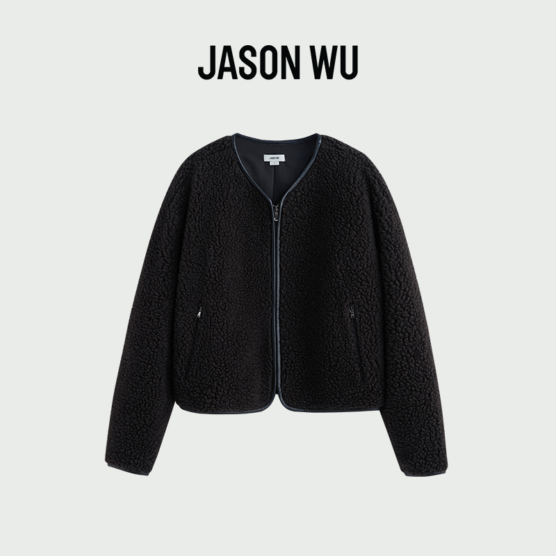 JASON WU商场同款服饰 23年秋冬新款小V领羊剪毛皮草宽松外套女