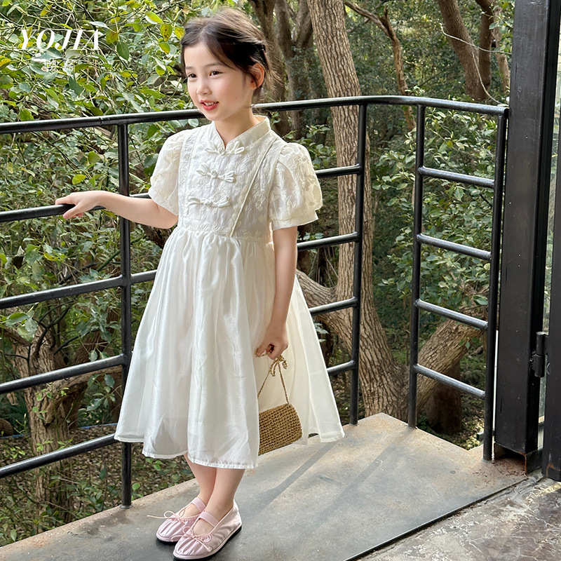 女童连衣裙夏季2025新款国风泡泡袖汉服裙子儿童公主裙夏装