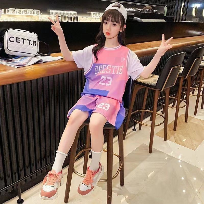 女童夏装速干运动套装2025新款中大童女孩时髦短裤篮球服两件套潮