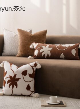 芬允【法式】橙色沙发抱枕复古立体绣花卉靠枕民宿中古风客厅靠垫