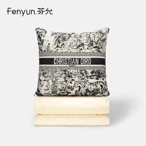 芬允【法式】黑白色沙发两用抱枕被客厅靠枕午睡毯二合一折叠被