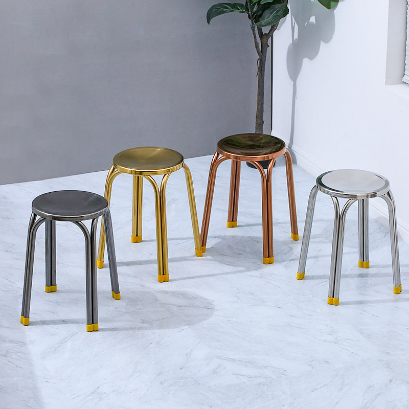 不锈钢圆形四脚凳子餐厅家用小矮圆凳圆形凳四脚椅凳加厚加固圆凳