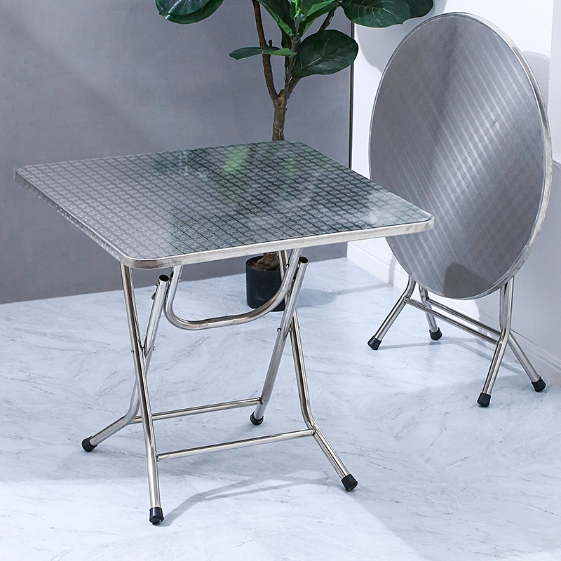 不锈钢可折叠圆桌立体收纳小方形桌吃饭餐桌户外家用折叠圆形桌子