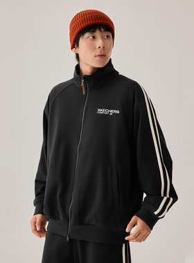 Skechers斯凯奇男士秋冬款宽松时尚潮流条纹针织休闲外套L325M084