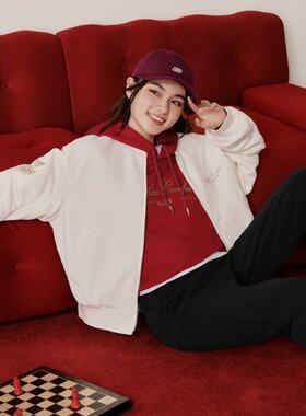 Skechers斯凯奇女士新年潮流复古亲肤透气运动棒球服外套L126W009