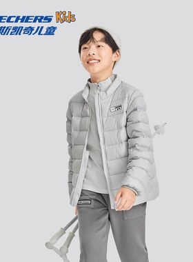 Skechers斯凯奇男女童秋冬梭织羽绒服简约休闲半高领外套P424K057