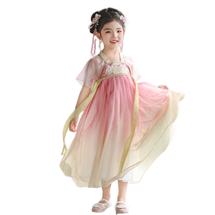 汉服女童夏季古筝新款儿童古风高端超仙国风连衣裙女孩飘逸表演服