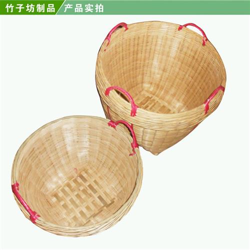 竹编箩筐竹篓收纳竹筐淘米筐 粮食筐细果篮带盖圆形藤编家用大号