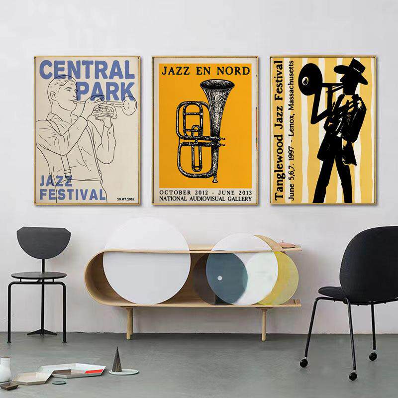 装饰画有框画挂画复古怀旧法国音乐爵士乐萨克斯小号教室乐器酒吧