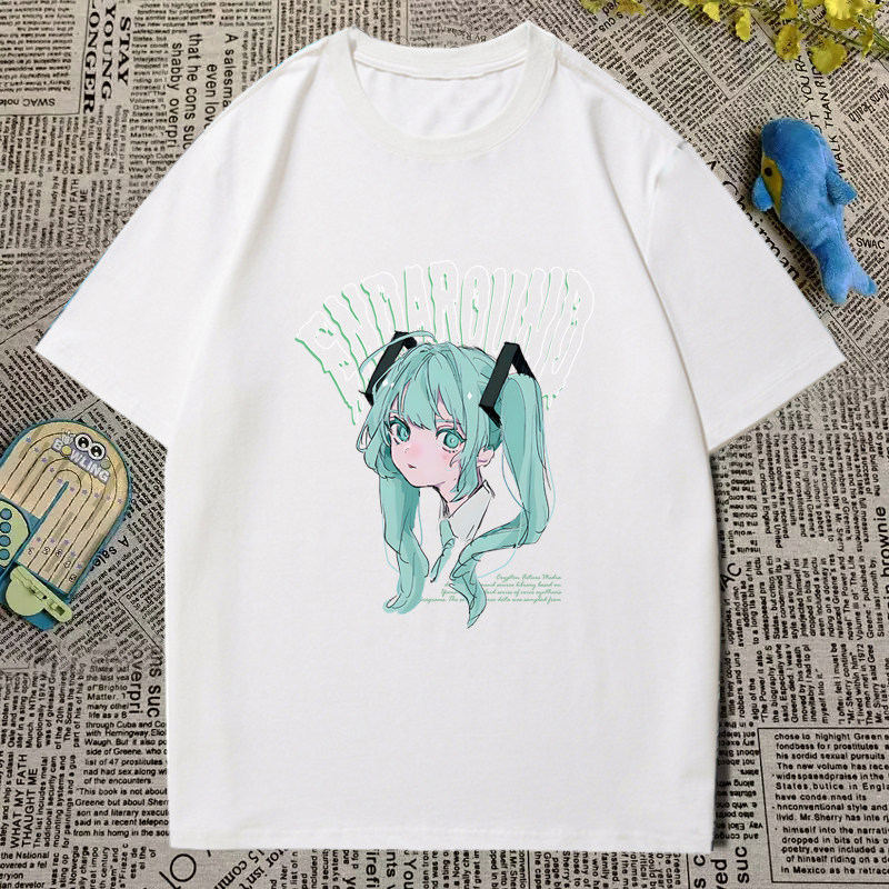 初音未来周边纯棉半袖夏季T恤衫短袖T恤童装宽松cos学生潮印花图片