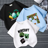 纯棉男大童短袖 我 世界周边衣服夏季 t恤苦力怕儿童潮dream印花