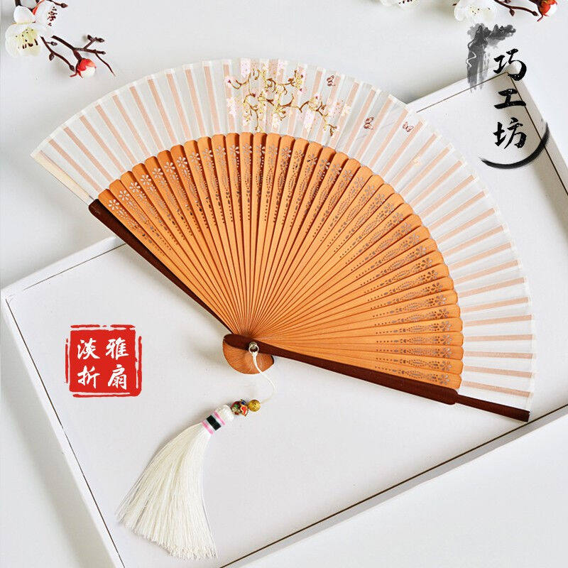 巧工坊中国风折扇古风扇子女古典小绢扇6寸男女式夏季折叠舞蹈扇