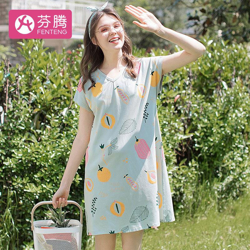 芬腾 睡衣女夏季纯棉新品个性图案圆领闺蜜短袖套头家居服睡裙女怎么样,好用不?