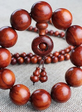 檀木手串红木花梨108颗佛珠y情侣手链饰品文玩念珠本命年配饰转运