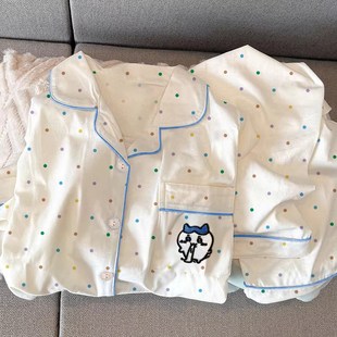 奶呼呼波点睡衣女款春秋季纯棉长袖长裤两件套可爱休闲家居服套装