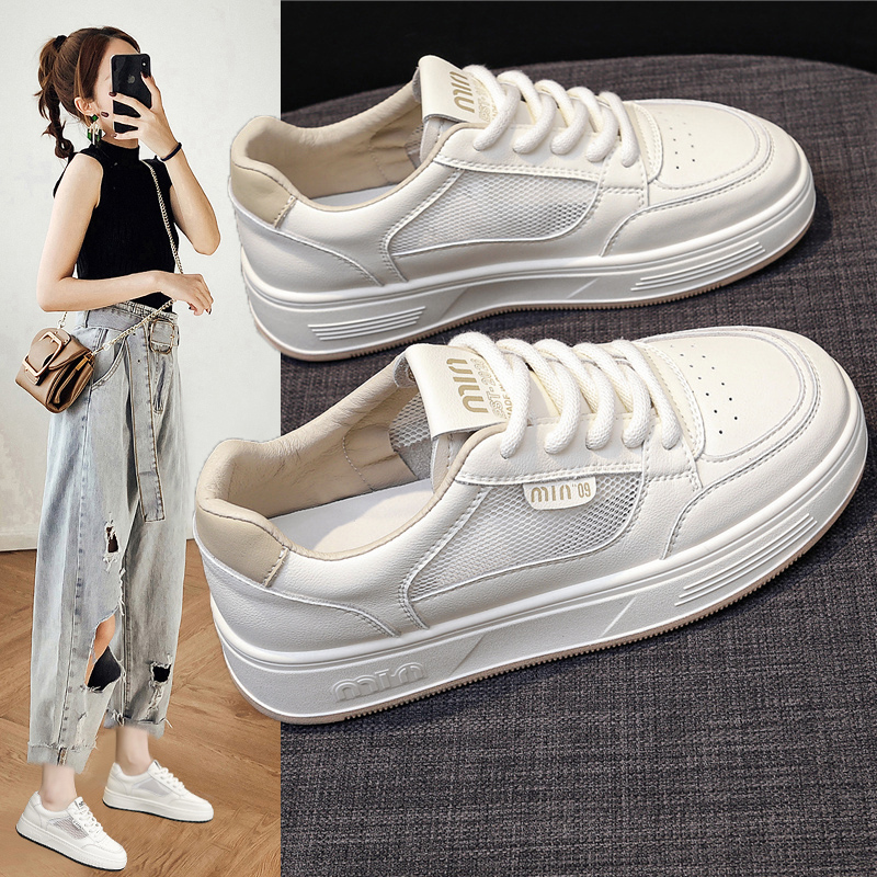 小白鞋女百搭网面透气平厚底u2024春夏季薄新款爆老爹休闲运动板