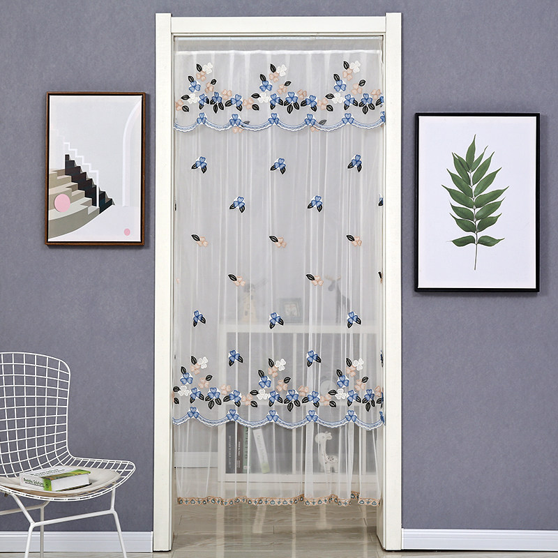 门帘布艺卧室家用田园简易清新装饰客厅门卫生间隔断帘半帘长纱帘