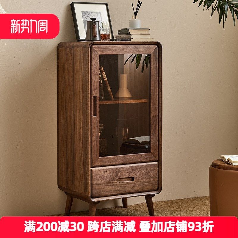 北美黑胡桃小酒柜电视柜边柜餐边柜客厅组合柜实木玻璃门储物收纳,住宅家具,酒柜,淘宝优惠券,粉丝福利购,淘宝优惠卷