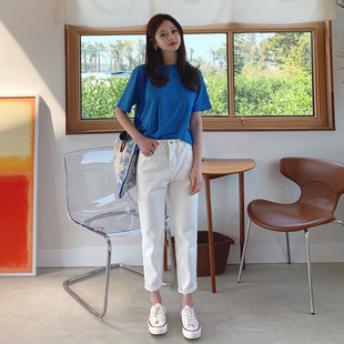 小个子烟管裤 白色牛仔裤 百搭显瘦炸街老爹裤 卷边直筒裤 子 女夏薄款