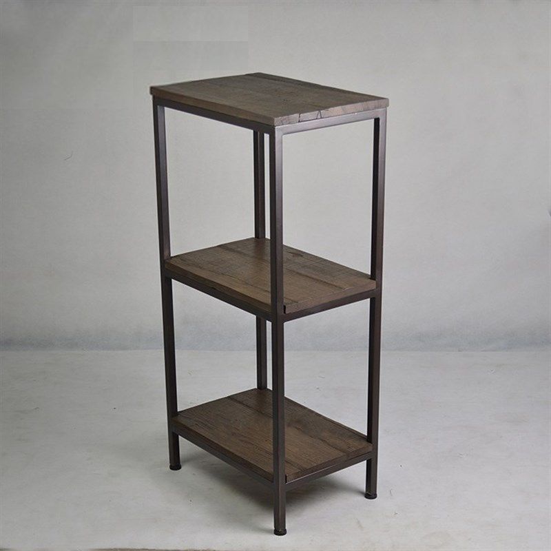 复古实木置物架铁艺三层书架客厅落地储物收纳做旧实木架墙角订做