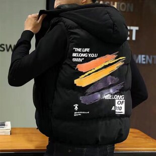 秋冬季马甲面包服男士大码韩版宽松冬G装学生百搭连帽马夹坎肩外