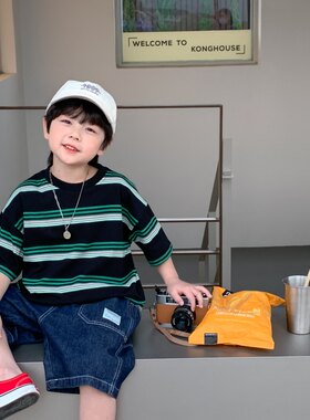 男童短袖2024新款童装儿童日系条纹TH恤宝宝纯棉宽松半袖洋气上衣