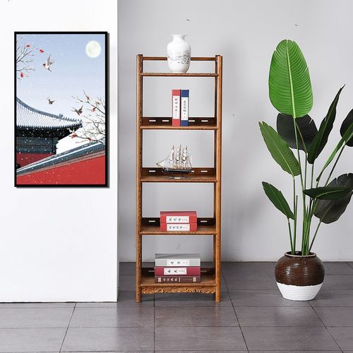 红木小书架 鸡翅木置物架实木落地多层简约超窄缝收纳架 中式茶柜