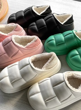 炒鸡暖和加绒加厚秋冬情侣居家休闲踩屎感包头拖U鞋棉拖19640