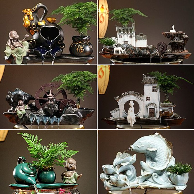 陶瓷自动循环水石槽小鱼缸流水增氧过滤器摆件搭配鱼缸家用造景