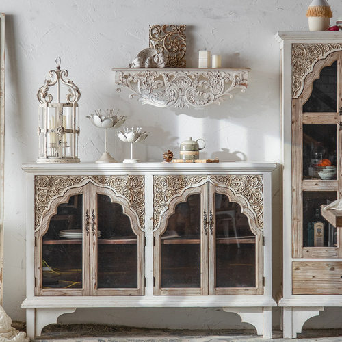 美式复古实木做旧雕花墙壁装饰架民宿置物架创意家居壁挂拍照道具