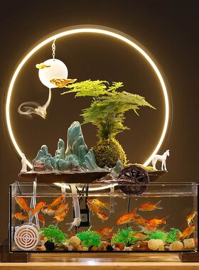 招财流水摆件鱼缸循环水假山喷泉客厅办公室桌面乔迁生.财开业礼
