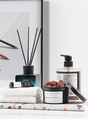 样板间卫生间洗手台软装摆v件收纳水磨石托盘浴室装饰品卫浴套件