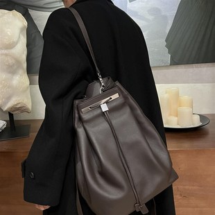 欧韩经典 老钱风row头层牛皮双肩包抽绳束口软皮大容量手提大揹包