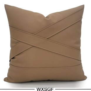 北欧现代新中式轻奢沙发样板间咖色拼接几何图形定制抱枕床头靠垫