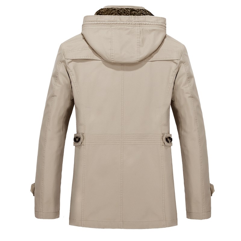 冬季中长款纽扣带帽披p风男装加绒加厚外套秋冬中年纯棉单排扣风