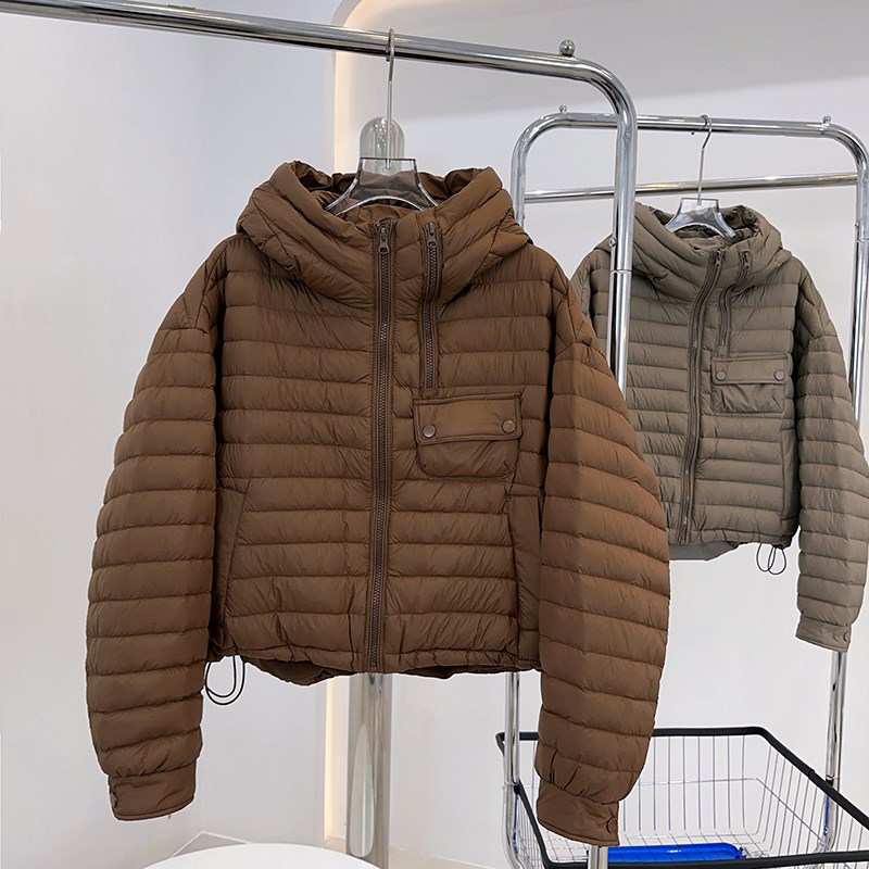轻薄卫衣款羽绒服女短款2024年新款连帽宽松大码显瘦薄款外套冬季图片