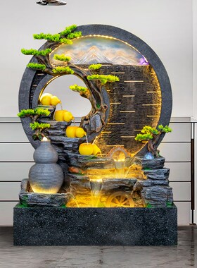 新中式流水喷泉水幕墙屏风循环水室内酒店前台造景U观装饰落地摆