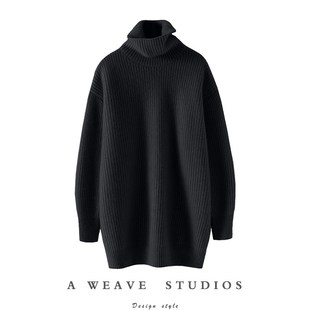 洗尽铅华~加厚宽松羊绒衫100纯羊绒女高领毛衣中长款针织外套秋冬