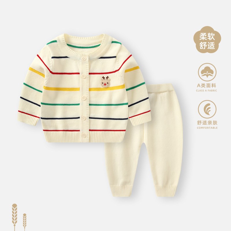 婴儿毛衣春秋2025新款男u宝宝加厚针织开衫两件套儿童春装外穿套
